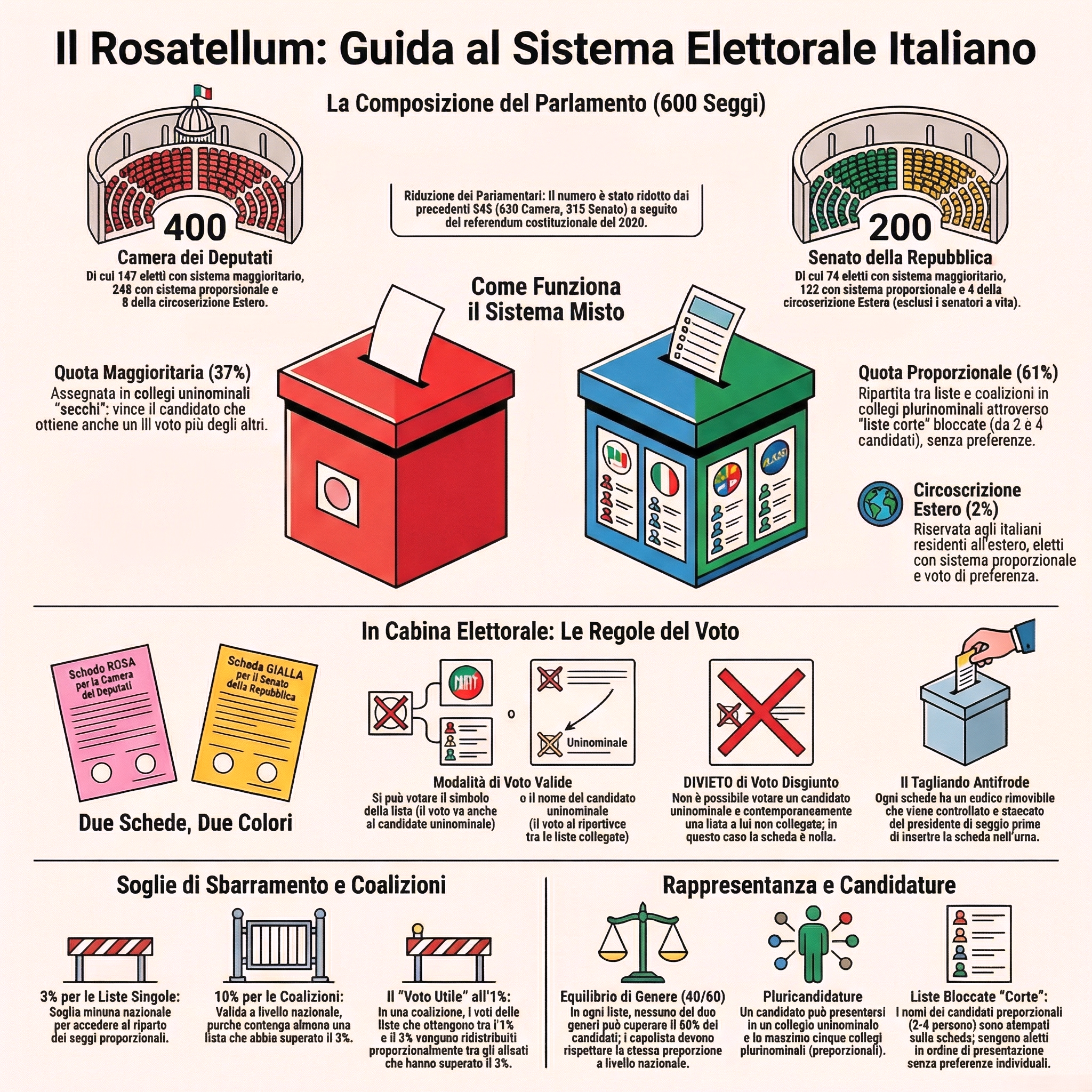 Infografica Rosatellum: Guida al Sistema Elettorale Italiano